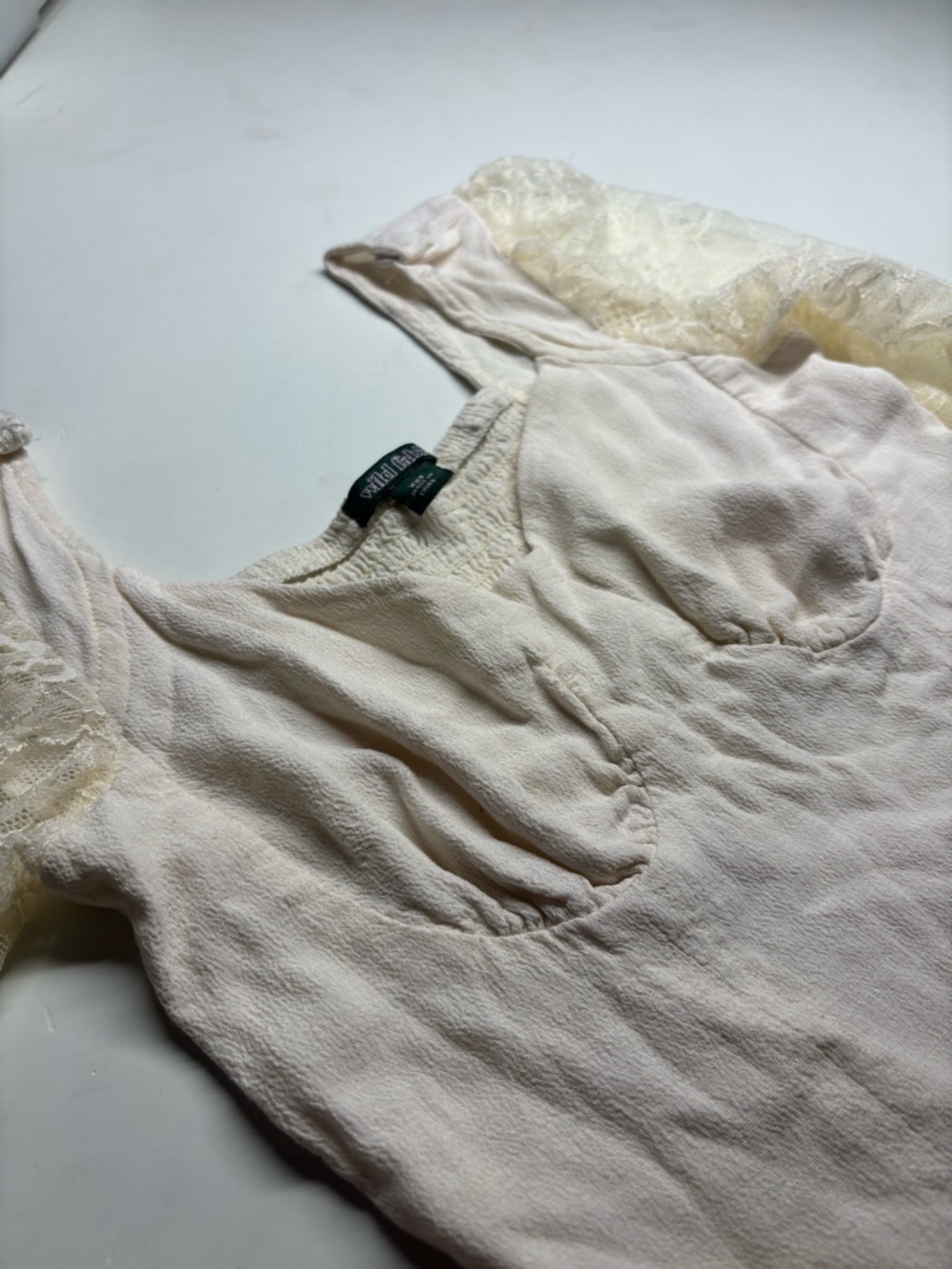 wild fable Cream Lace-Sleeve Square Neck Crop Top - Picture 8 of 9